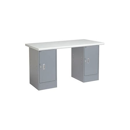 GLOBAL EQUIPMENT 60 x 30 Pedestal Workbench - 2 Cabinets, Plastic Laminate Safety Edge - Gray 607660